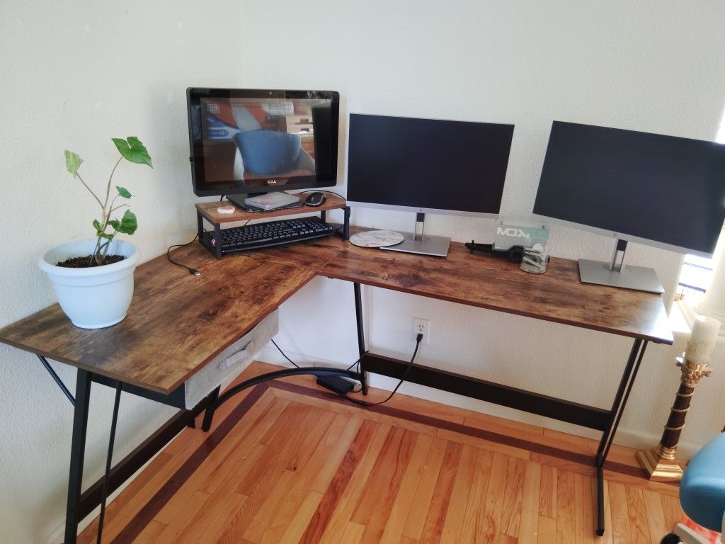 Office Desk Plus Two Computer Screens