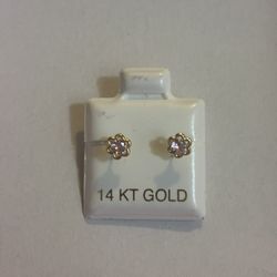 14K Gold Pink Flower Earrings