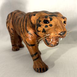Vintage Leather Wrapped Tiger Figurine