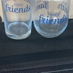 Glass Cups with 'enjoy friends' Text Set
