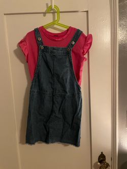 Girls Size 8 Denim Mini Dress and Pink Tee