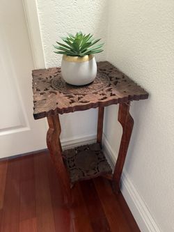Hand-Carved Wooden Accent Table