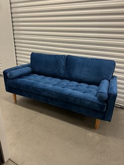 Pristine "Womble" Space Blue Velvet Sofa