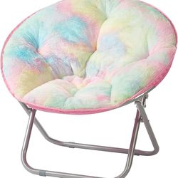 Kids Sorbet Dreams Rainbow Fur Kids Saucer Foldable Chair, 23", Multi