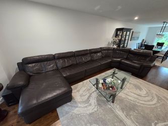 Brown Leather Wedge Modular Chaise Sectional with Power Recliner