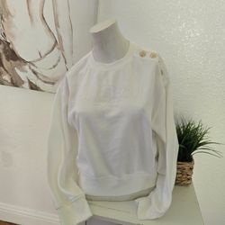 H&M Divided Ribbed Collar Top Sweatshirt Color Cream Size XS
