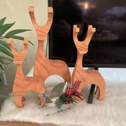 Handmade Wooden Christmas Reindeer 3 Piece Decoration Set