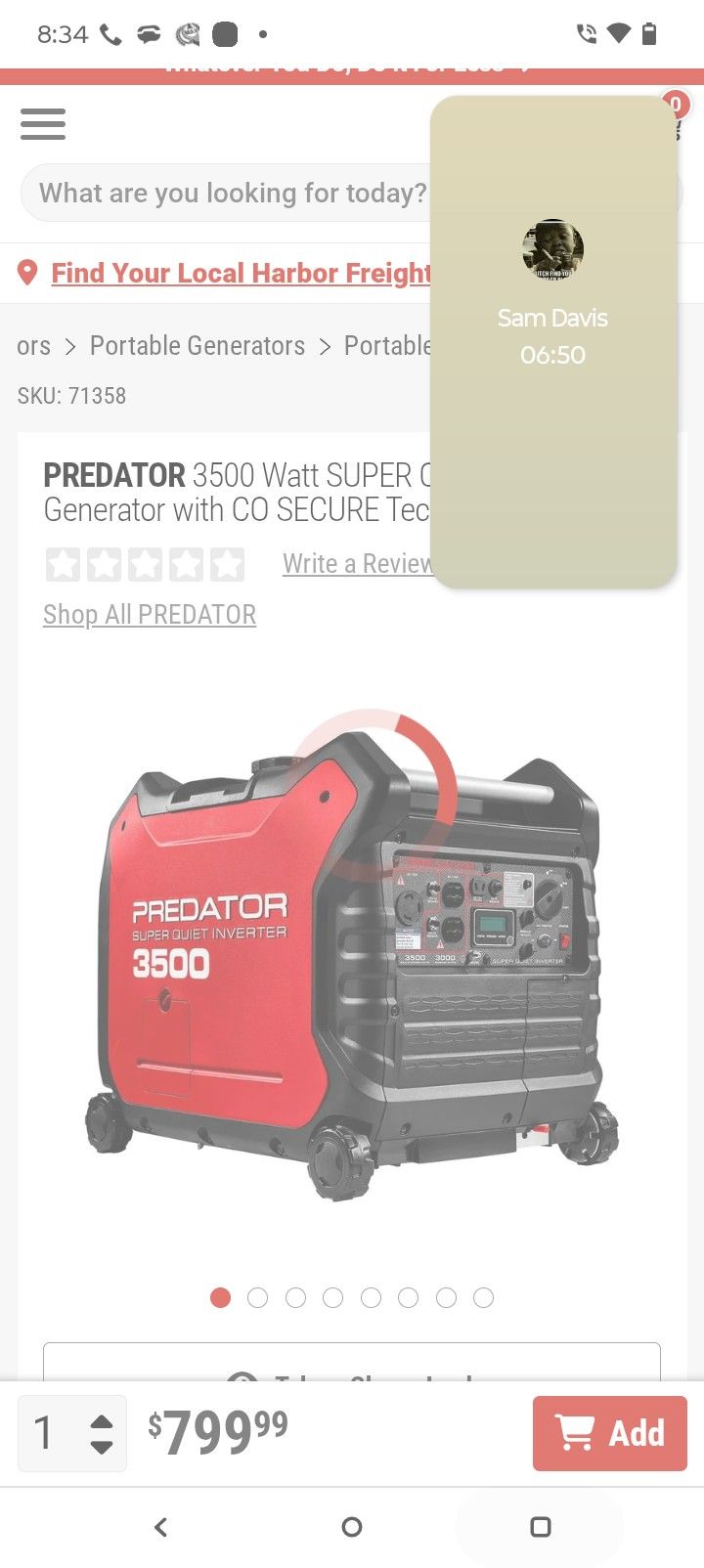 Predator 3500q Watt Generator Only Used 120 Running Hours
