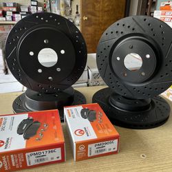 Infiniti Q50 14-23 Base, Premium, Luxe Black Zinc Double Drill Slot Rotors Ceramic Pads