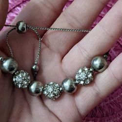 Silver Adjustable Beaded Bracelet 