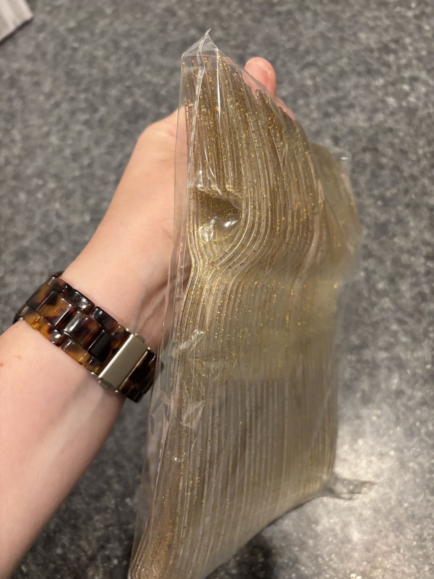 Set a 30 gold glitter plastic forks