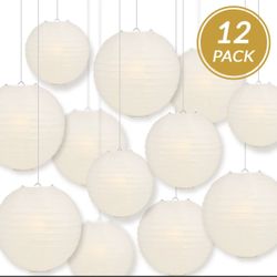 Brand New 12-PC Beige / Ivory Paper Lantern Chinese Hanging Wedding & Party Assorted Decoration Set, 12/10/8-Inch