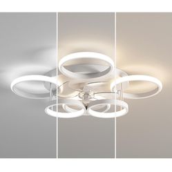 Anyeark Low Profile Ceiling Fan with Light Modern, Bedroom Ceiling Smart Fan with LED, Fandelier Ceiling Fan Flush Mount 25.6-inch, 3000K-6500K Steple