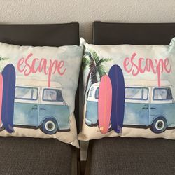 Escape Indoor/Outdoor Pillows VW Bus w/ Surfboards