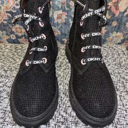 DKNY Combat Boots With Small Studded Rhinestones