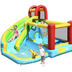 Gymax Inflatable Kids Water Slide Jumper Bounce House Splash Water Pool Without Blower