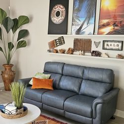 Blue-gray Cindy Crawford Avezzano Real Leather Dual Power Reclining Sofa