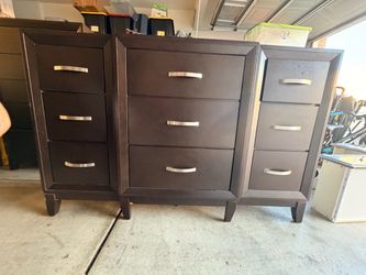 3-Piece Dark Brown Bedroom Set - Tall Dresser, Wide Dresser, and Nightstand