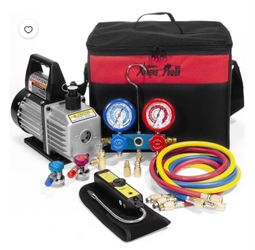 XtremepowerUS 110V 1/3HP 4CFM Rotary Vane HVAC Vacuum Pump and AC Manifold Gauge Set with Leak Detector, R134a, R12, R22, R502, R410a AC Refrigeration