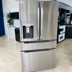 Midea 21.6-cu ft 4-Door Counter-depth French Door Refrigerator with Dual Ice Maker.