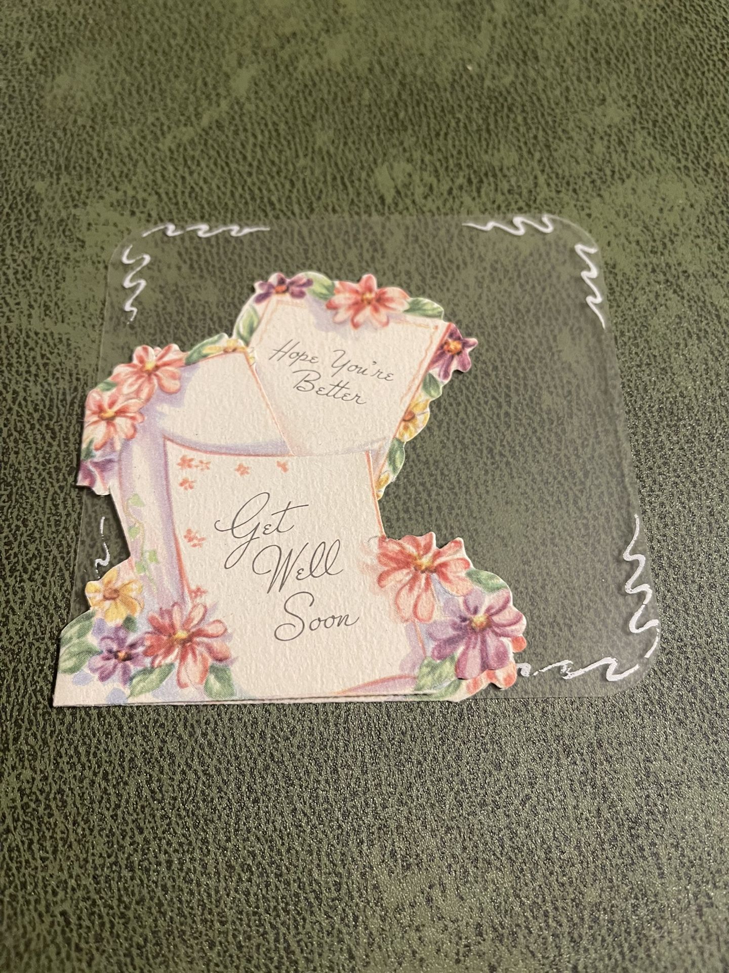 Sugar 'n Spice Get Well Soon Card Die Cut Floral Fold Out Plastic Vellum 1940s