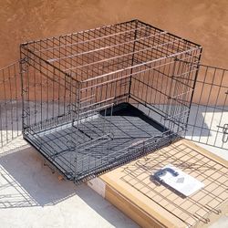 Brand New 30"x19x21 Med'lrg Dog Crate 2 Door Folding Pet Kennel With Tray Animal Cage Up To 45lbs Jaula De Mascota 