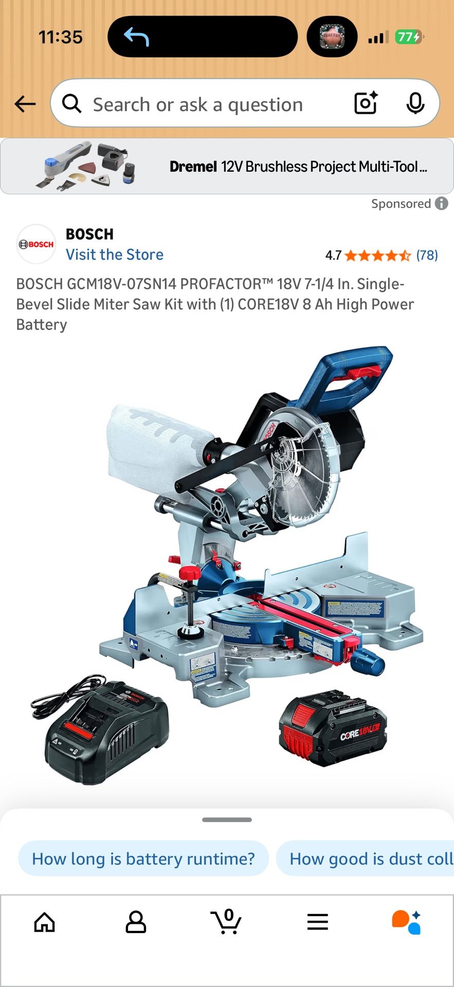 Bosch Cordless Mitter Saw 2 Batteries Included