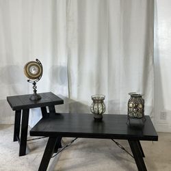 ASHLEY FURNITURE Black Farmhouse Coffee Table & End Table Set (2) 