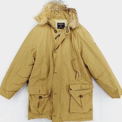 Vintage Woolrich Parka Mens Medium Brown Goose Down Hooded Jacket Fur