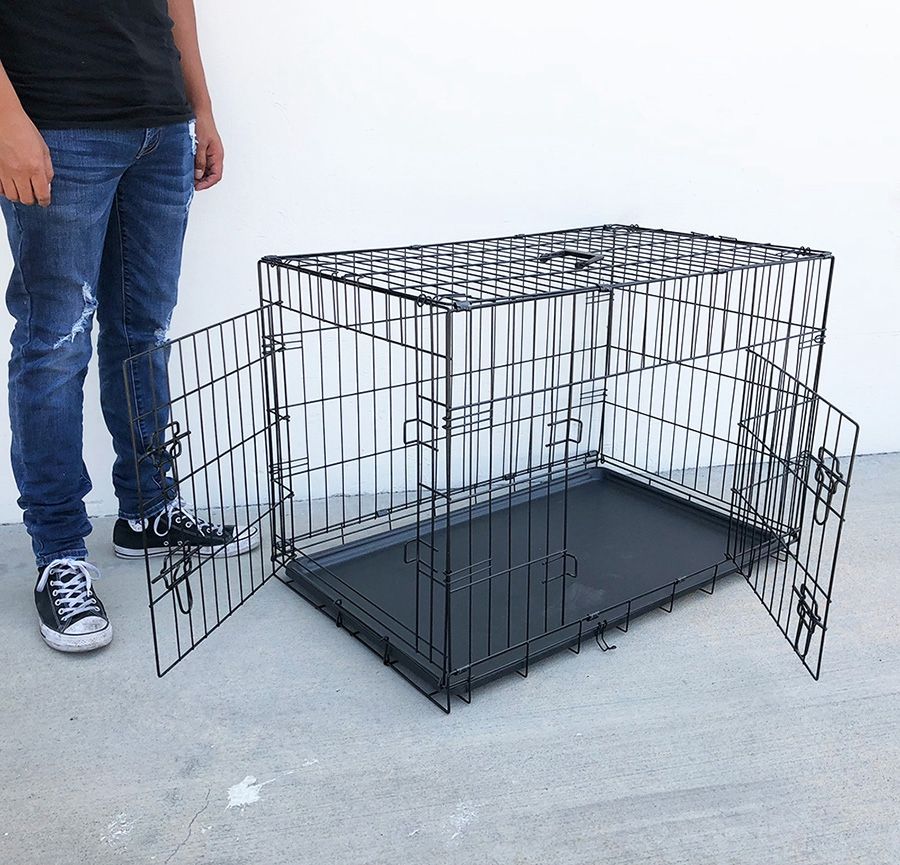 (NEW) $50 Folding 36” Dog Cage 2-Door Pet Crate Kennel w/ Tray 36”x23”x25”