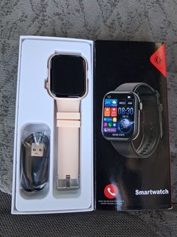 Smartwatch with Pink Band and Charging Cable