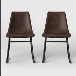 Brown Leather Dining Chairs (Set of 2)-"Bowden" (BRAND NEW) by THRESHOLD™ (Set of 2)