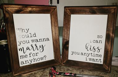 Set of 2 marry me kiss me wood rustic farmhouse sign