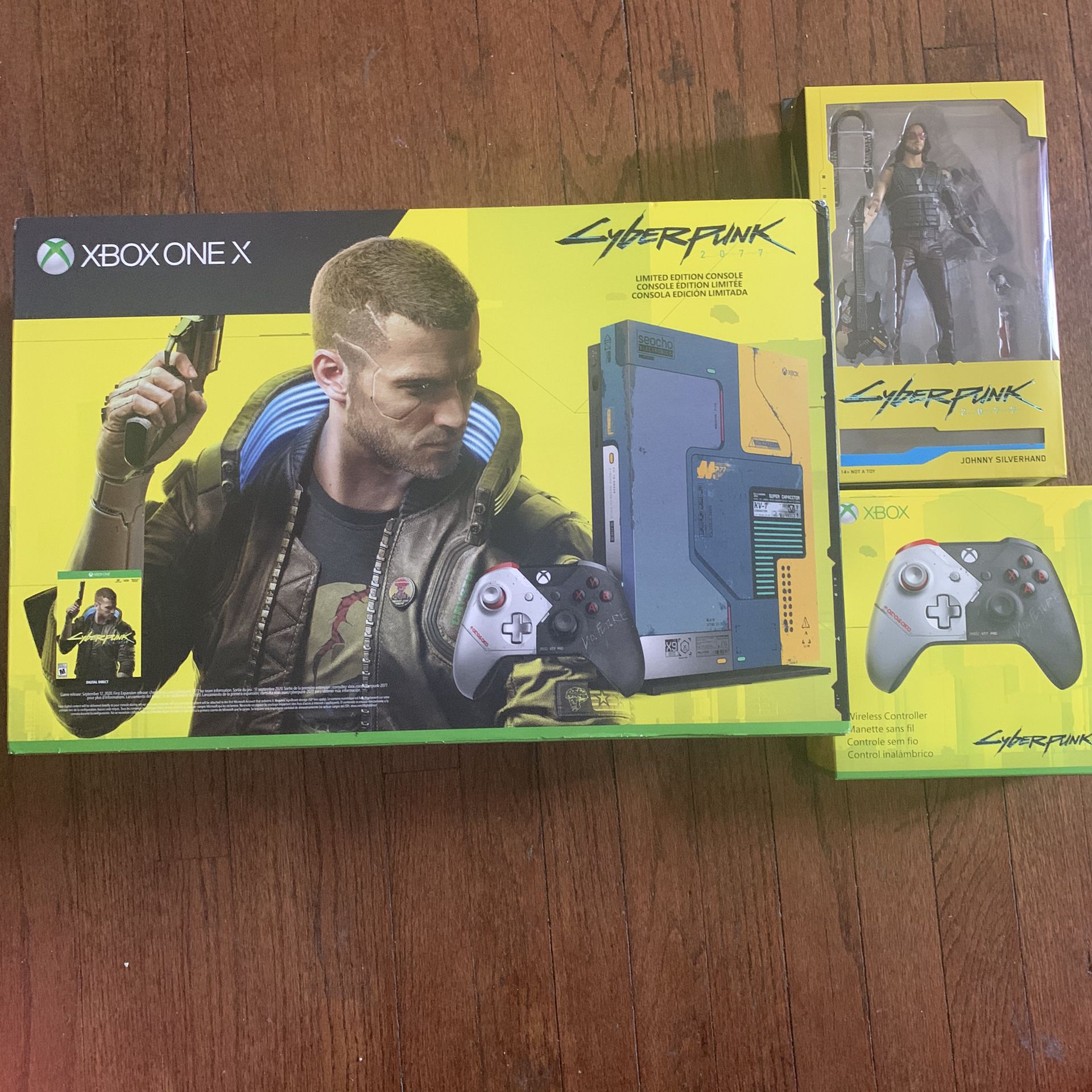 NEW Xbox One X Cyberpunk 2077 Limited Edition Bundle (1TB) with controller and action figure
