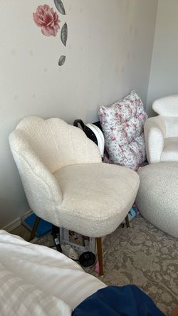 Boucle cream vanity chair sofa chair and ottoman