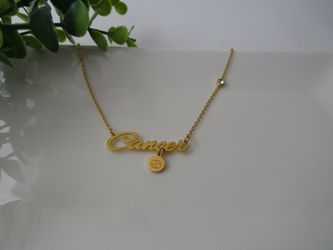 12 Constellation Zodiac Old English Letter Sign Pendant Necklace Astrology, Cancer