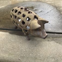 Vintage Rustic Cast Iron Pig Lantern