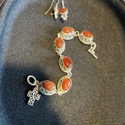 Carolyn Pollack 925 Silver, Carnelian Bracelet /Carnelian earrings.