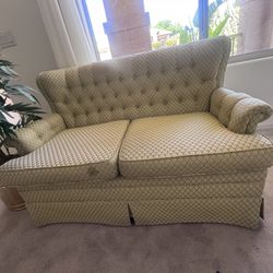 Vintage Tufted Loveseat Sofa – Classic Traditional Style – Skirted Base