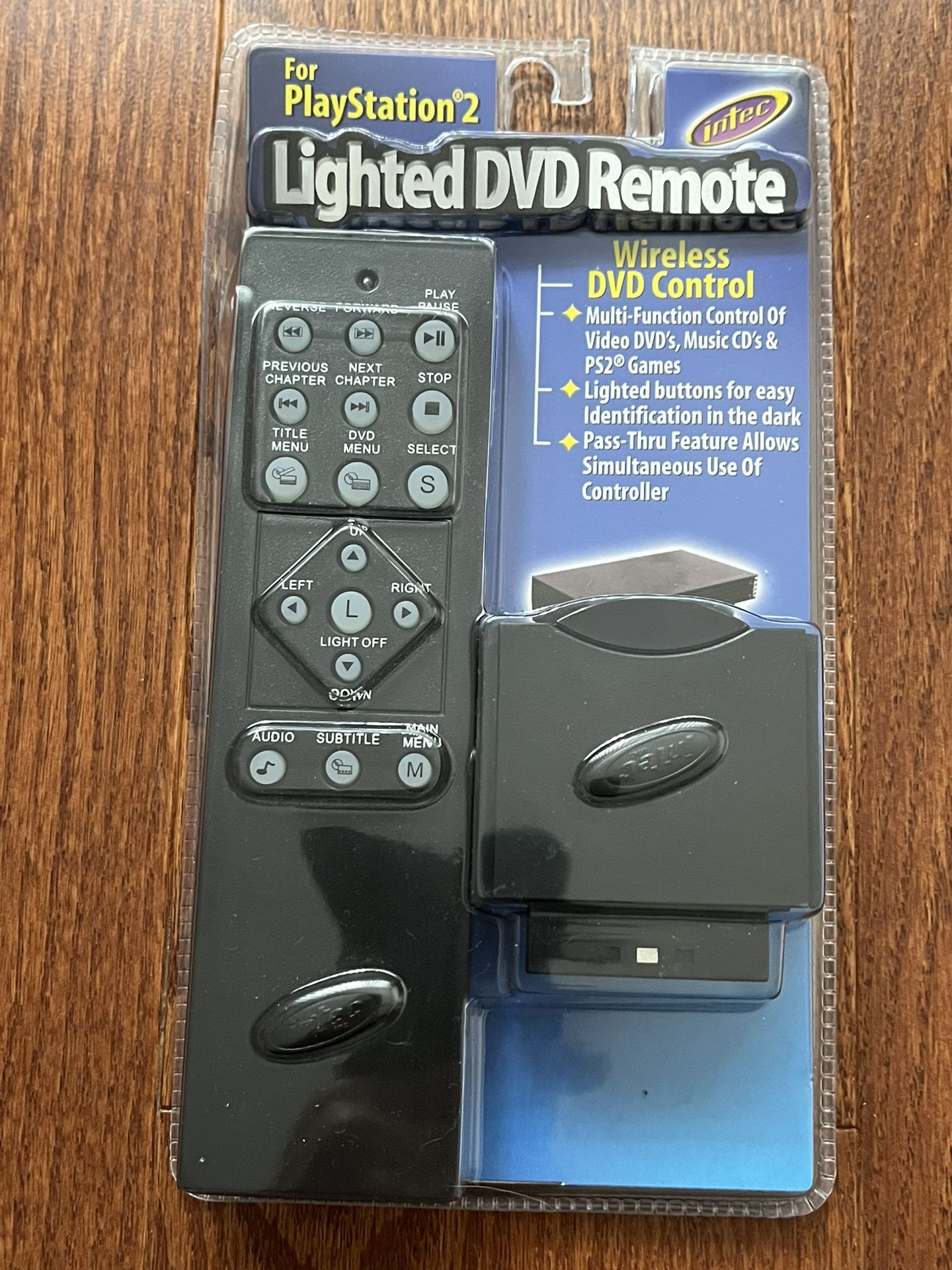 Intec PlayStation 2 lighted DVD remote control,Wireless new factory sealed.