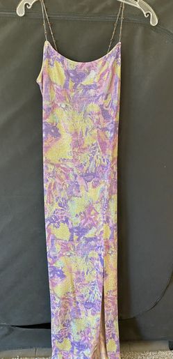 Form fitting long dress with front side slit and beaded shoulders  Size Small