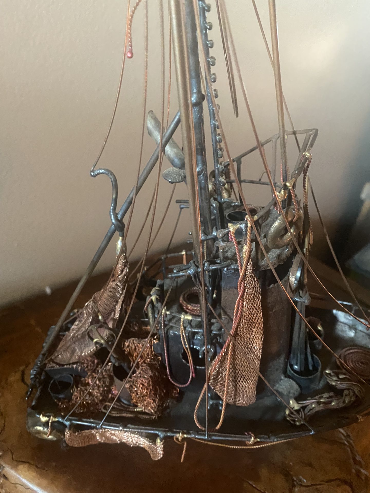 Vintage metal wood fishing boat