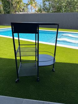 multi-functional mobile utility cart, perfect as a home coffee bar station, kitchen island extension, or liquor bar.
