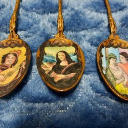3 Vintage Czechoslovakian Copper/Brass Toned Enameled Art Spoons