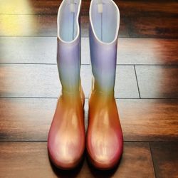 Little Girls Clothes And Shoes Cat & Jack Cece Metallic Rainbow Ombre Rain Boots Size 3 Kids 