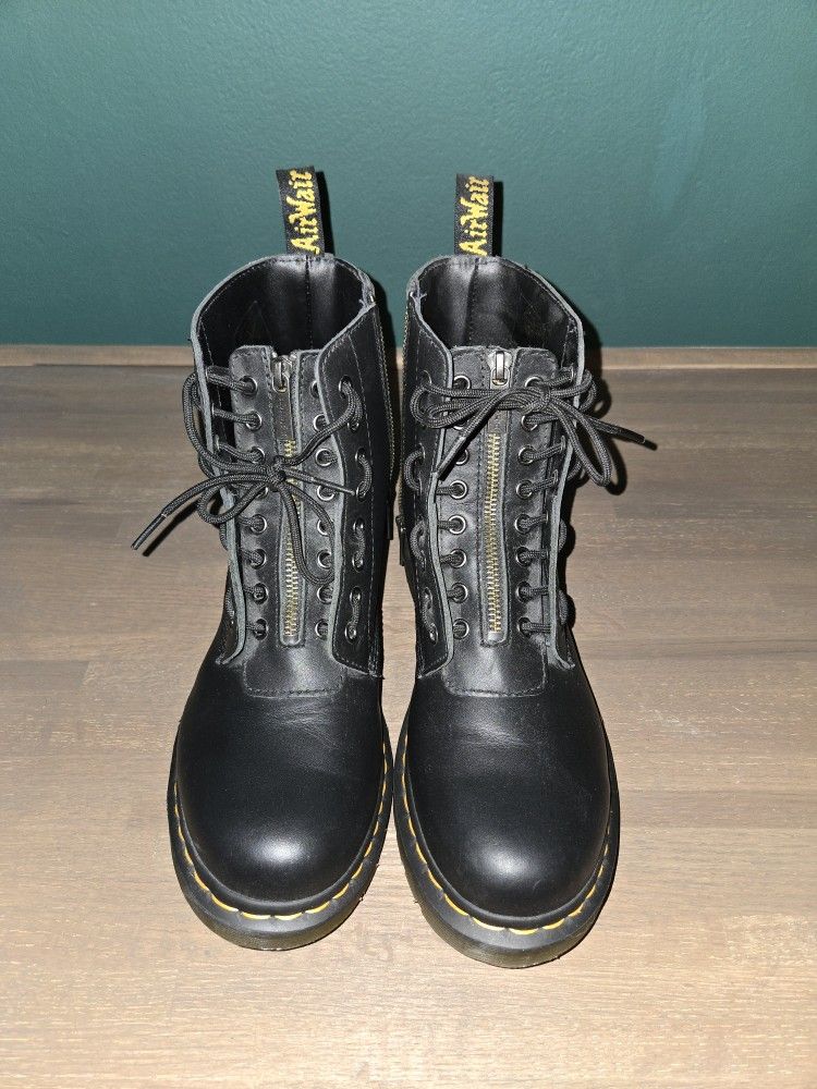 Martens Women's AirWair 1460 Front Zip Leather Black Boots