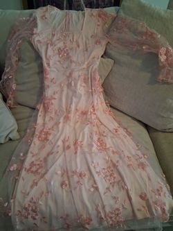 Dress / for wedding guests or special event .Floral Embroidered Mesh Midi Dress