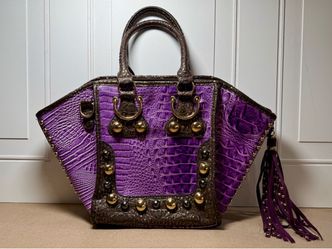Purple Croc-Embossed Studded Tote Handbag
