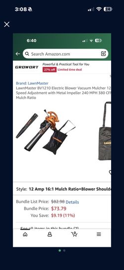 New LawnMaster BV1210 Electric Blower Vacuum Mulcher 