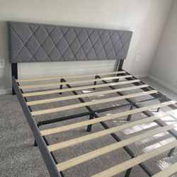 King Size Upholstered Bed Frame – Gray